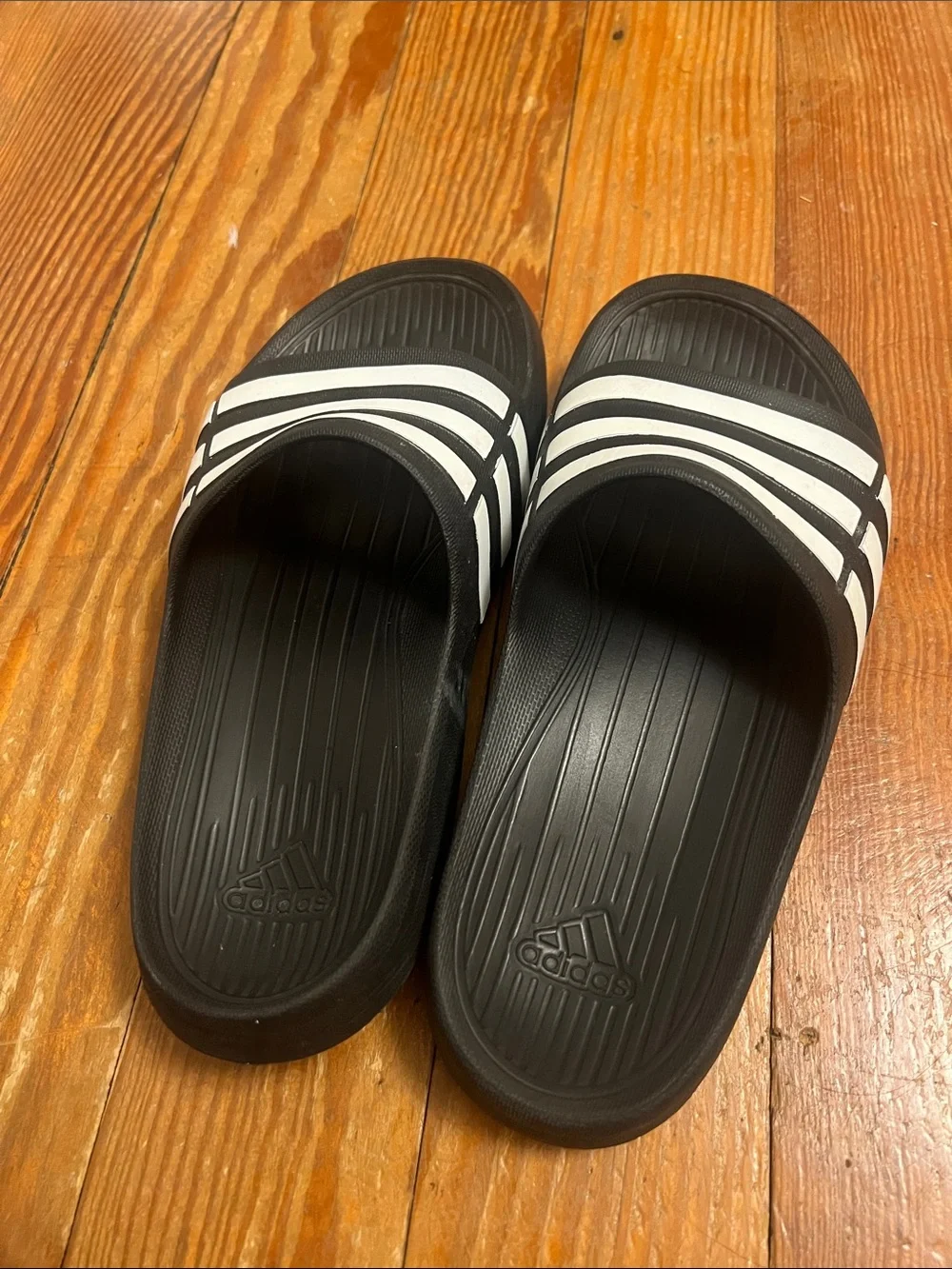 Black and White Adidas Slides